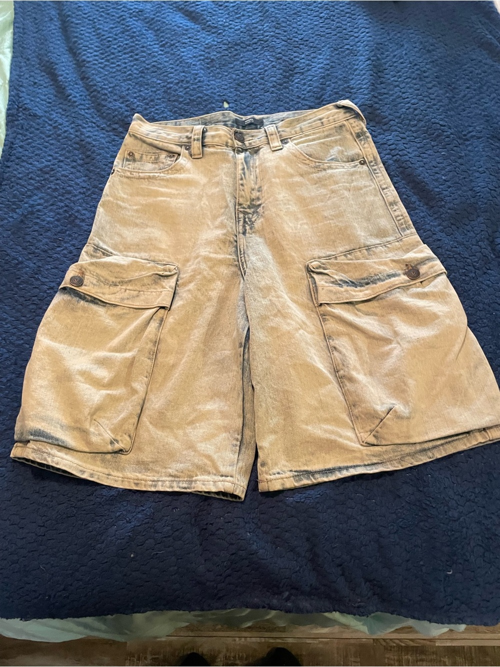 True Religion Men's Tan Cargo Jean Shorts
